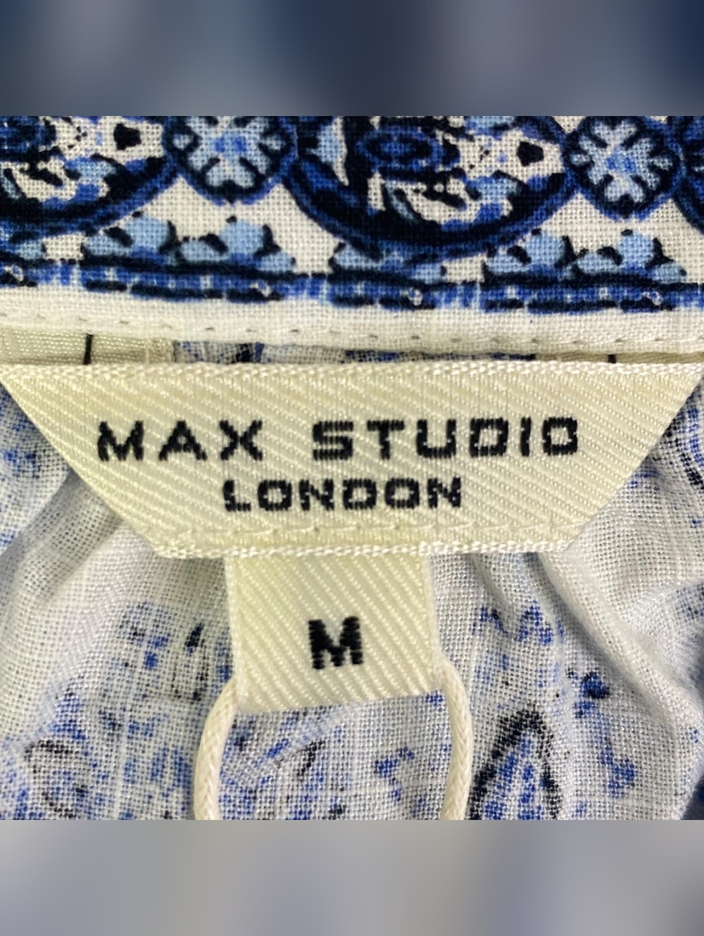 Max Studio Blue and White Square Neck Puff Sleeve Blouse Size M - Picture 3 of 7